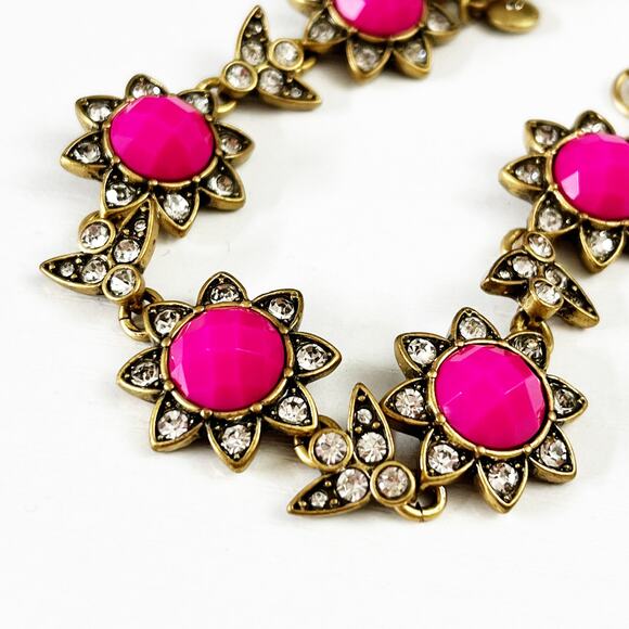 J. Crew Hot Pink Crystal Flower Bird Bracelet - Picture 2 of 6